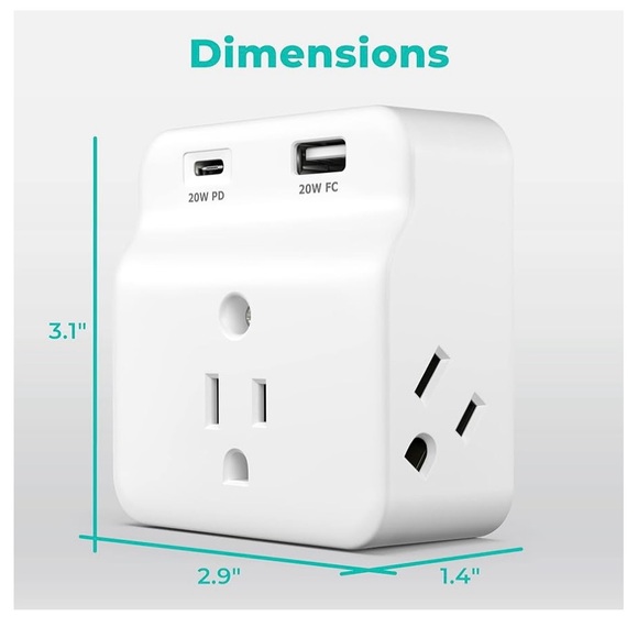 USB-C PD Surge Protector 3-Outlet Wall Tap - Picture 6 of 8